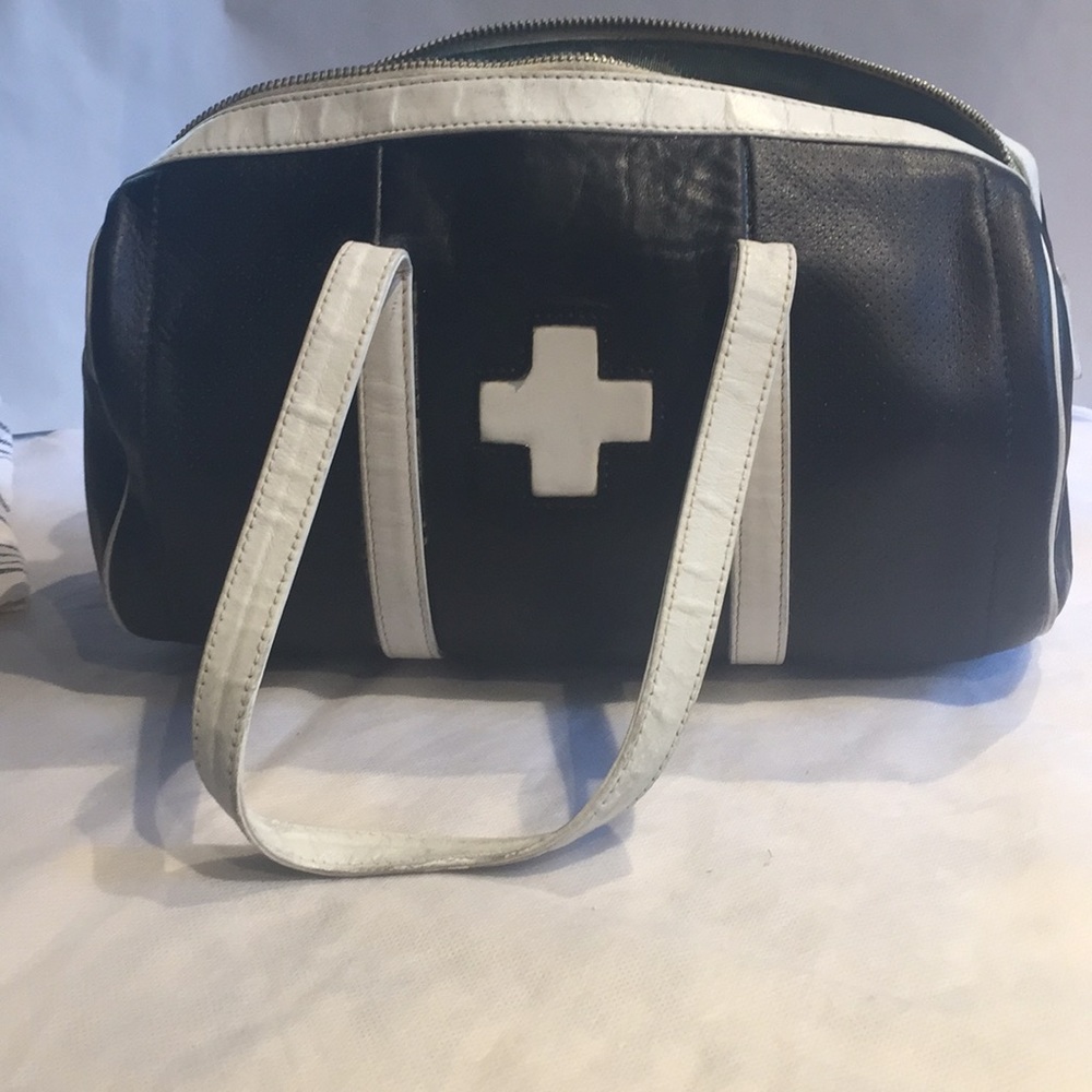 Bally black with white trim doctor bag